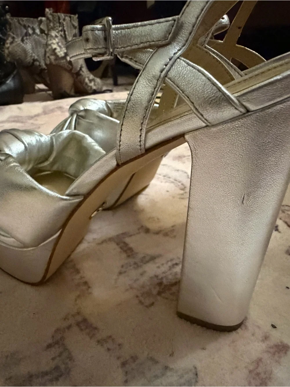 Michael Kors Silver Knot-Front Platform Slingback Heels - Worn once!!”